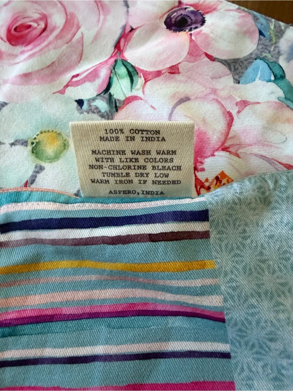 4 Maison d’Hermine Cloth Placemats 100% Cotton Floral Rose Peony Stripe NWOT